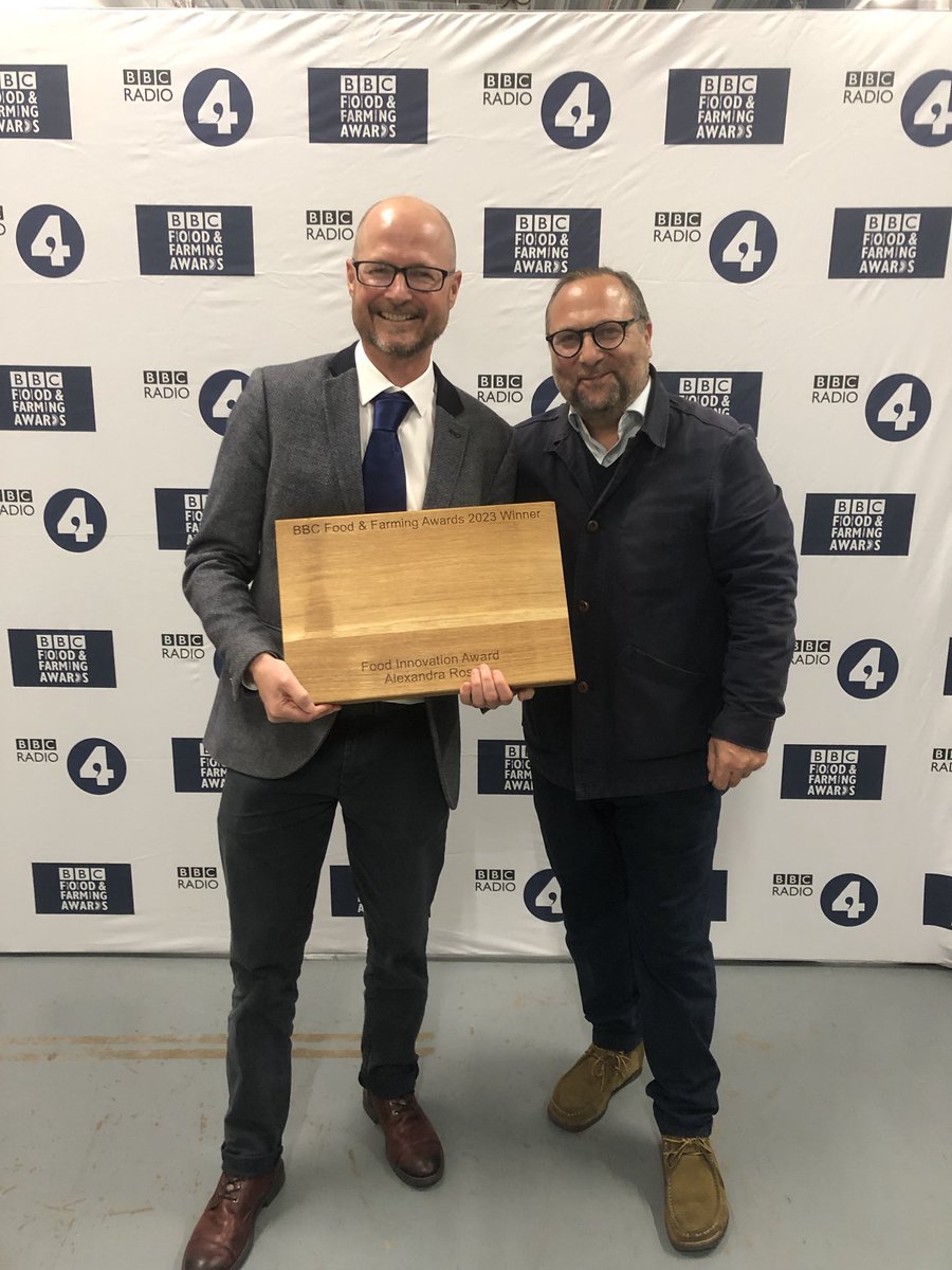 And here it is! Our BBCFoodAward in the Food Innovation category in a very delighted ⁦@JSDWP⁩’s hands. It’s such an honour to receive this.