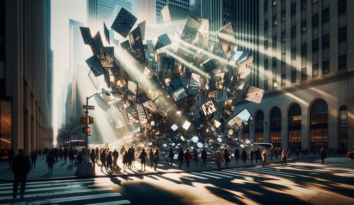 SHL0MS's tweet photo. although their haphazard entrance nearly decimated the city, it seemed almost benevolent when the mirrors began rearranging themselves to form the Monuments. 

some people interpreted this as a sign of goodwill and began to regard them with hope, or even something approaching reverence.