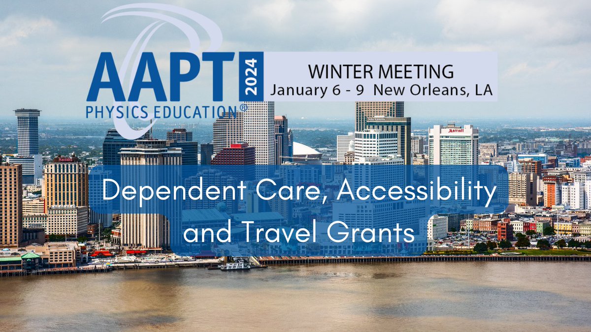 AAPT is offering funding assistance to members of the physics education community to help defray the cost of attending #AAPTWM24. Dependent Care &amp; Accessibility Grants ➡ ow.ly/Zgt350PREyW. Travel Grants ➡ ow.ly/zbQg50PREyV Apply by November 6th! #ITeachPhysics