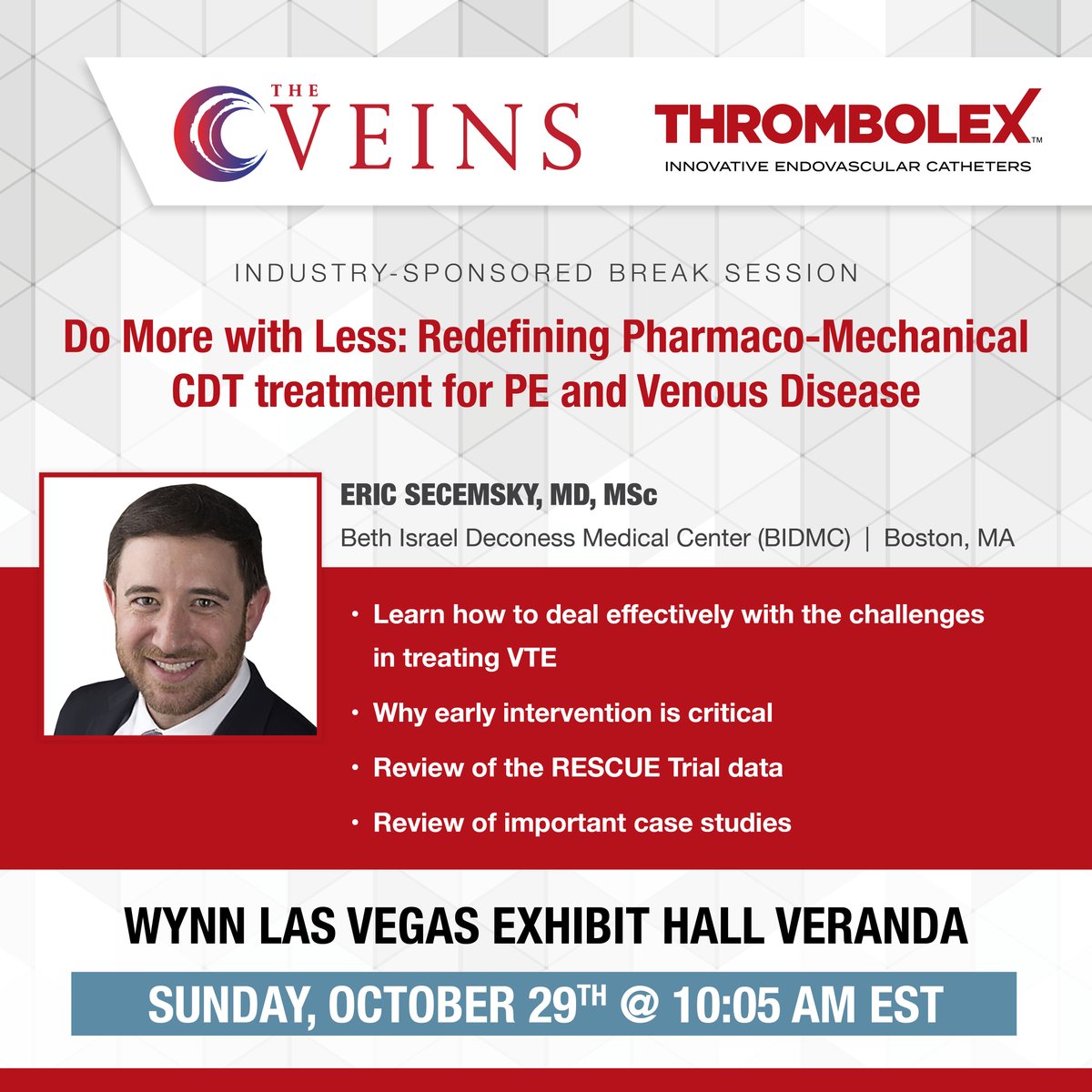 Thrombolex™ (@thrombolextm) on Twitter photo Attending VEINS 2023? Join us for an informative industry-sponsored break session 10/29 discussing the future of PM-CDT treatment for PE and Venous Disease, featuring Dr. Eric Secemsky. Register for VEINS 2023: viva-foundation.org/register
Thrombolex.com #Thrombolex Attending VEINS 2023? Join us for an informative industry-sponsored break session 10/29 discussing the future of PM-CDT treatment for PE and Venous Disease, featuring Dr. Eric Secemsky. Register for VEINS 2023: viva-foundation.org/register
Thrombolex.com #Thrombolex