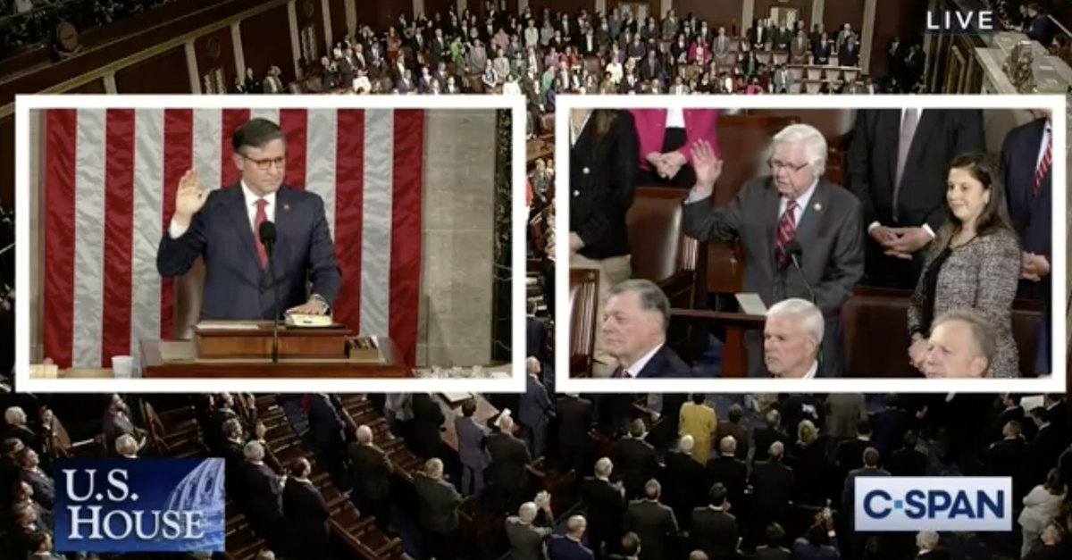 After 3 weeks and more than a dozen candidates, I had the great honor of swearing in the 56th Speaker of the House @RepMikeJohnson. He is a hard-working, courageous leader who has been a patriotic defender of our Constitution. Congrats Speaker Johnson! c-span.org/video/?c509011…