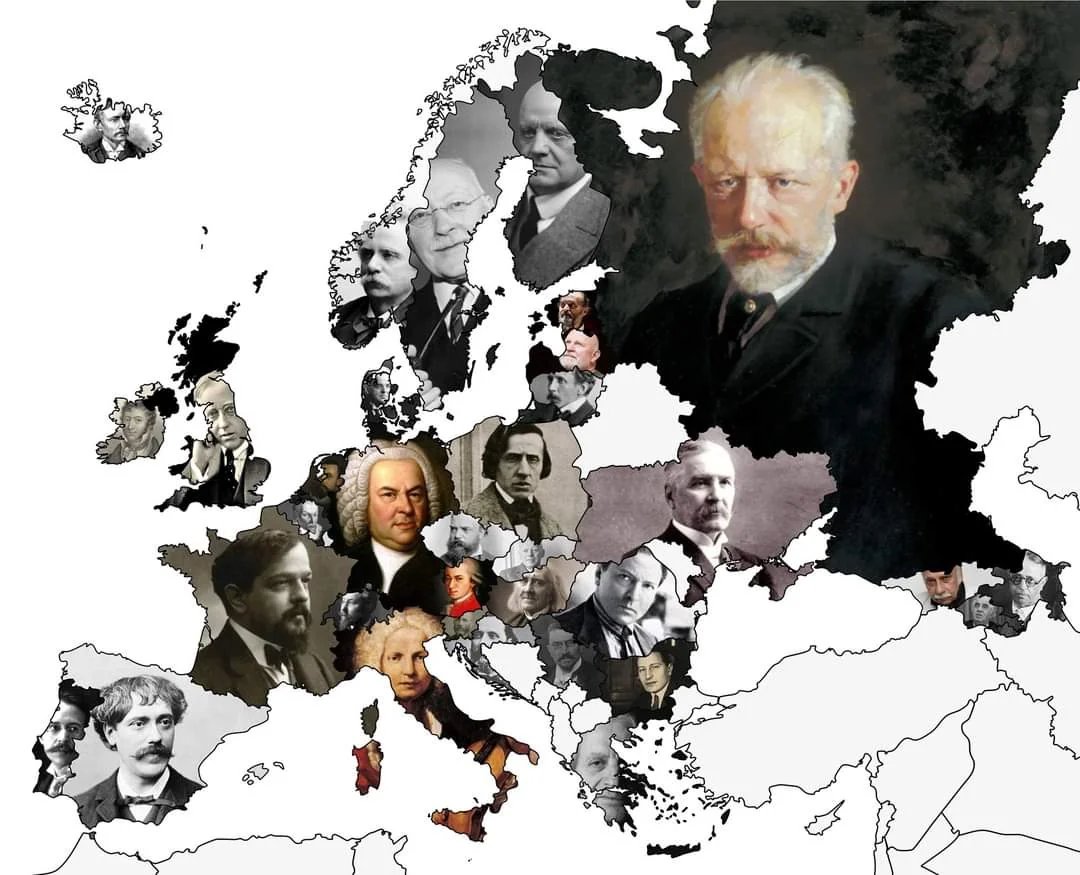 Map of Europe's most famous composers
