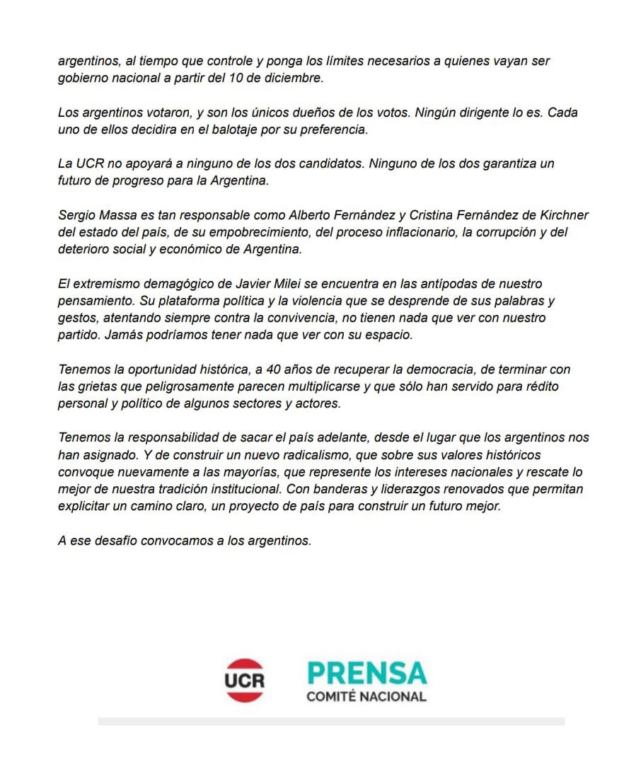 UCRCapital's tweet photo. La UCR no acompañará a ninguno de los dos candidatos.

Comunicado oficial de la @UCRNacional https://t.co/XudBnrcbx4