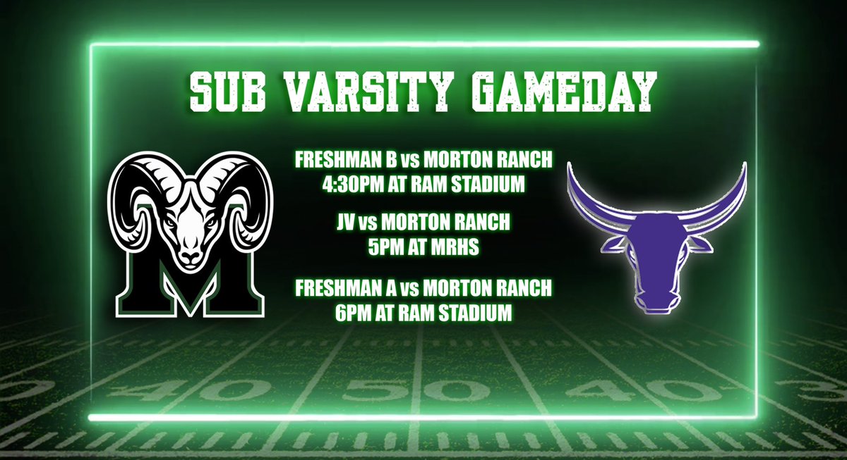 It’s the season finale for our sub varsity teams as your Rams wrap up the season vs Morton Ranch. Below is this evening schedule. Come out and support! @MCHS_Rams @MCHSAthleticDep @theramrowdies @CoachJensen3 #TheCreekIsRising #RPND