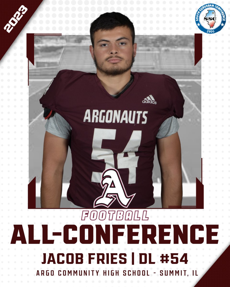 Argo Football (@argo_football) on Twitter photo 𝐒𝐒𝐂 𝐑𝐞𝐝 | 𝐀𝐥𝐥-𝐂𝐨𝐧𝐟𝐞𝐫𝐞𝐧𝐜𝐞 𝟐𝟎𝟐𝟑
Congratulations to our South Suburban Red All-Conference selections for the 2023 Season.
Maciej Jarosz | Junior | LB/TE | #48 | <a href="/Maciejjarosz12/">Maciej jarosz</a>
Jacob Fries | Senior | DL | #54 | <a href="/JacobFries0802/">Jacob Fries</a>
#BuildtheShip | #WeUsOurs 𝐒𝐒𝐂 𝐑𝐞𝐝 | 𝐀𝐥𝐥-𝐂𝐨𝐧𝐟𝐞𝐫𝐞𝐧𝐜𝐞 𝟐𝟎𝟐𝟑
Congratulations to our South Suburban Red All-Conference selections for the 2023 Season.
Maciej Jarosz | Junior | LB/TE | #48 | <a href="/Maciejjarosz12/">Maciej jarosz</a>
Jacob Fries | Senior | DL | #54 | <a href="/JacobFries0802/">Jacob Fries</a>
#BuildtheShip | #WeUsOurs