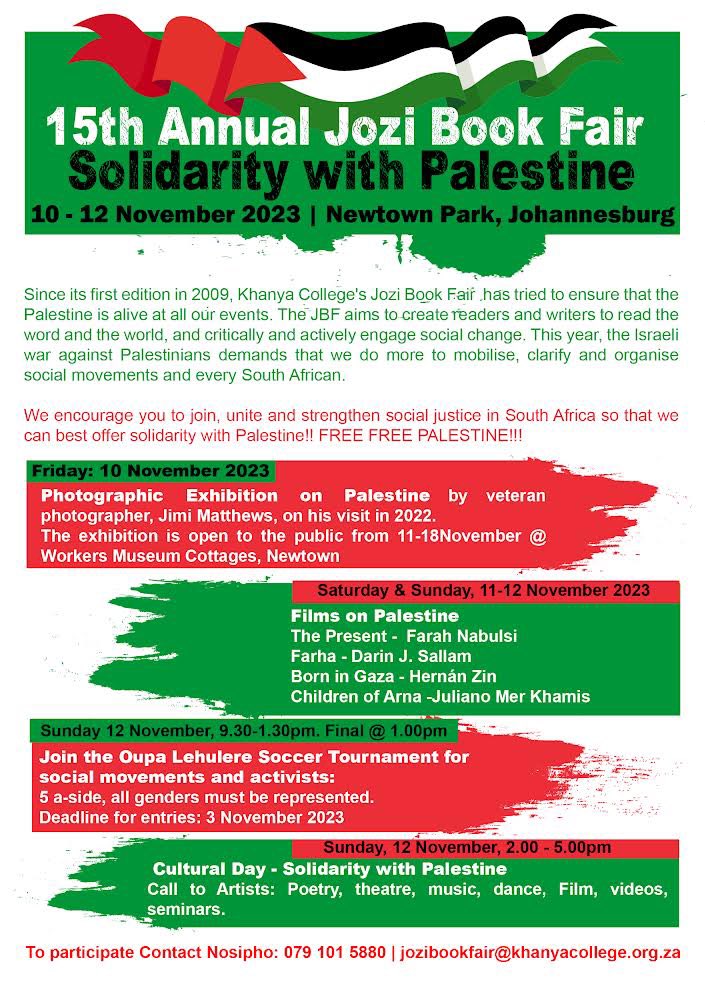 Jozi Book Fair in Solidarity with Palestine 10-12 November 2023, Newtown Park
