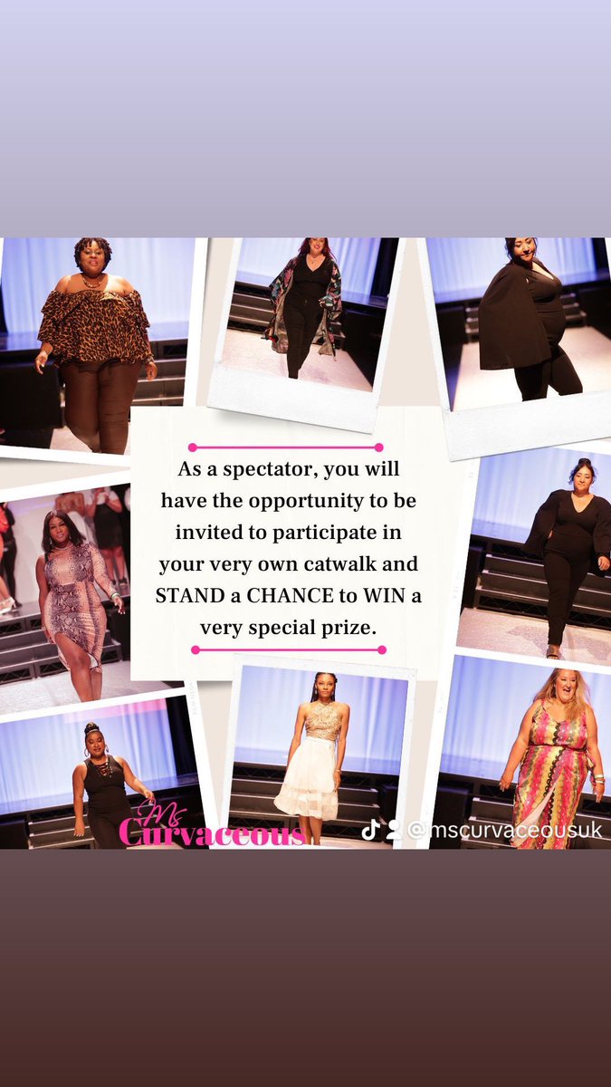 MsCurvaceousUK's tweet photo. Get ready to strut your stuff at the Ms. Curvaceous Finals! Buy your tickets today for a chance to watch the fabulous show and who knows, you might be the lucky spectator chosen for a dazzling runway moment and a shot at winning an incredible prize! LINK IN BIO https://t.co/hvLuCrJtMN