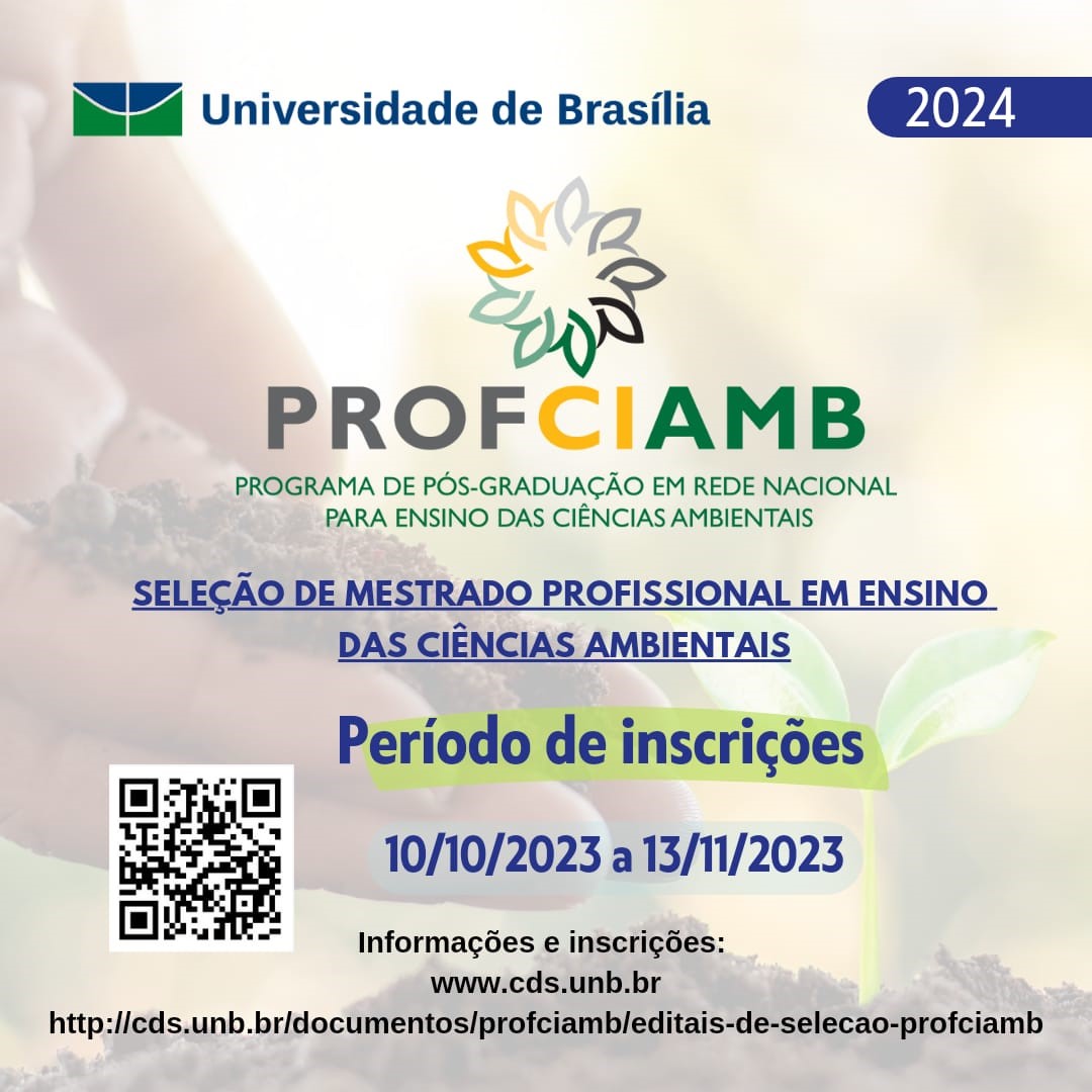 Inscrições abertas para o mestrado profissional em ensino de ciências ambientais da UnB
cds.unb.br