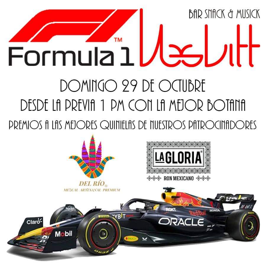 Te gusta la F1? 
Te esperamos este domingo 29 oct 2023 en NESBITT

#F1 #NesbittLaPaz
#formula1 #checoperez
#nesbitt #mezcaldelrio #mezcalartesanal #mezcalpoblano #ElMejorMezcal