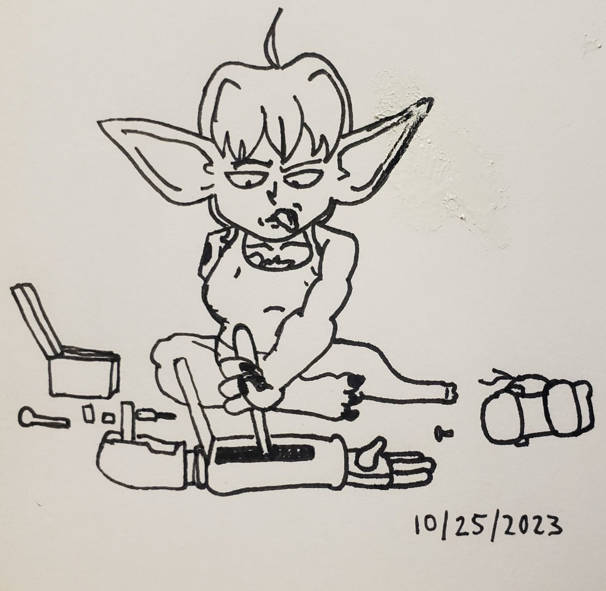 EmeraldTusk's tweet photo. #Gobtober2023 #day25 #goblin #goblingirl #Alchemist #FMA 
Oh ho. Bet you can't guess the reference XD
#artober2023 #drawtober2023 #inkdrawing #October2023 #challenge #monsterg https://t.co/JWdIQJbp1S