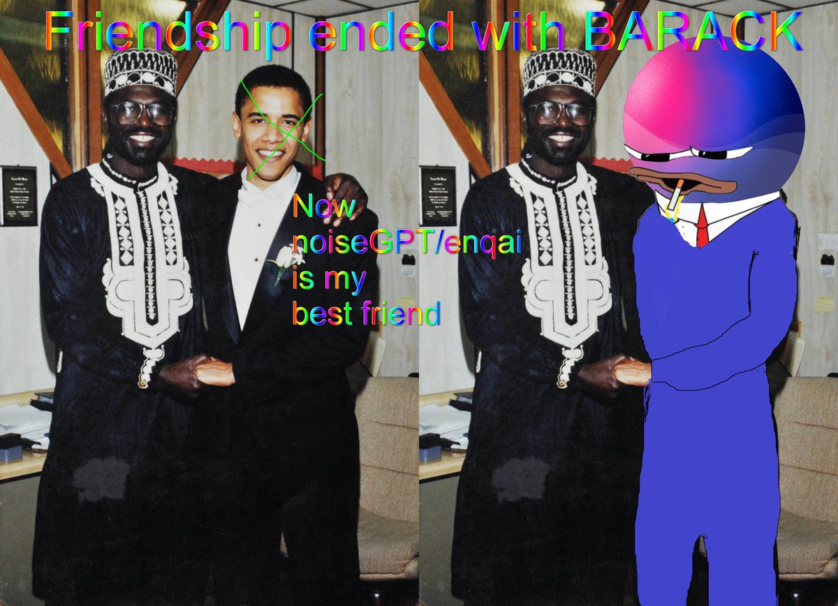 Proud to announce the real Obama (<a href="/ObamaMalik/">Malik Obama</a>) is joining the board of advisors of @noisegpt / @enq_ai.

Malik knows the importance of free speech, the power of memes and the true story behind Mike. Obama will help us acquire a global presence.
