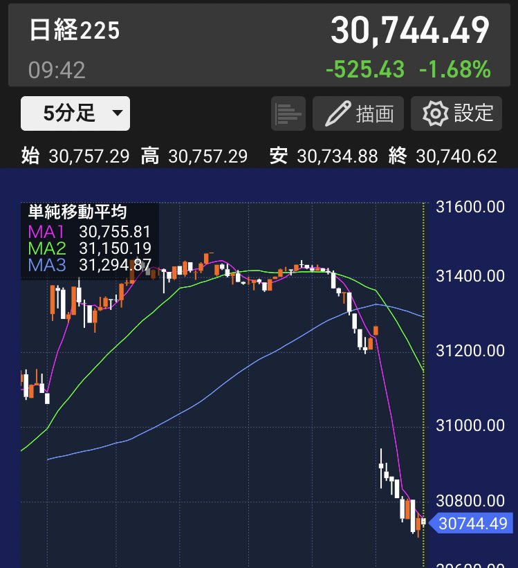 hiraff0912's tweet photo. 日経平均さん、、、😭 https://t.co/UpS5arwoJ8