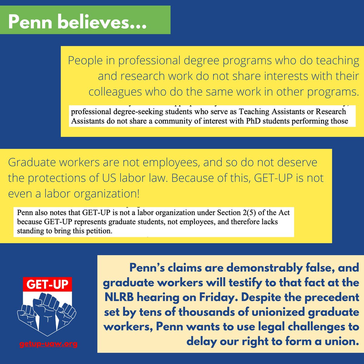 Last week, Penn submitted their response to our union election petition. Predictably, they want to exclude more than 1,000 graduate employees from our union. We’ll share testimonials from graduate workers who, despite Penn’s position, DO provide teaching and research services.