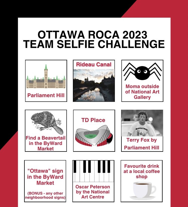 Explore Ottawa! Show us your #ROCA2023 experience with our team selfie challenge 🤳

Tag us &amp; hashtag #Roca2023 🍁