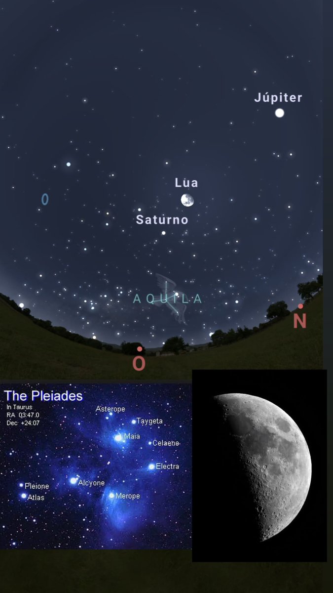 Grupo de astronomia da UFMG apresenta:
✨ Efemérides do dia 25/10/23 ✨

No céu de hoje Urano está magnífico perto da constelação de Áries, logo abaixo temos as plêiades um aglomerado de estrelas aberto! A lua está crescente  com 89% visível!!!