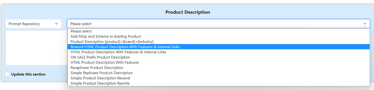 EcomxSeo's tweet photo. Here is a prompt we're using to update Shopify product at scale, and also including internal linking for groups of similar products, collections, and products with similar topical relevance, using OptizenAI. https://t.co/y8fmr1bUql #ai #shopify #seo #productupdates #EcommerceTips https://t.co/cPvq0nn2g3