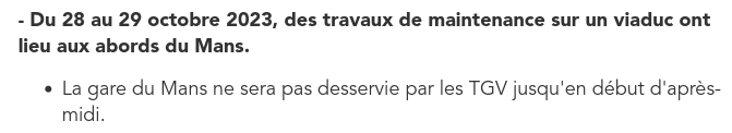 Hey <a href="/SNCFVoyageurs/">SNCF Voyageurs</a> vous pourriez être un peu plus précis sur les travaux et la gare du Mans qui ne sera pas desservie SVP?
Est-ce que le TGV5336 (13h30-Le Mans) circulera? Car je n'ai pas eu de soucis pour acheter le billet il y a 3 mois, et c'est encore possible sur <a href="/SNCFConnect/">SNCF Connect</a>