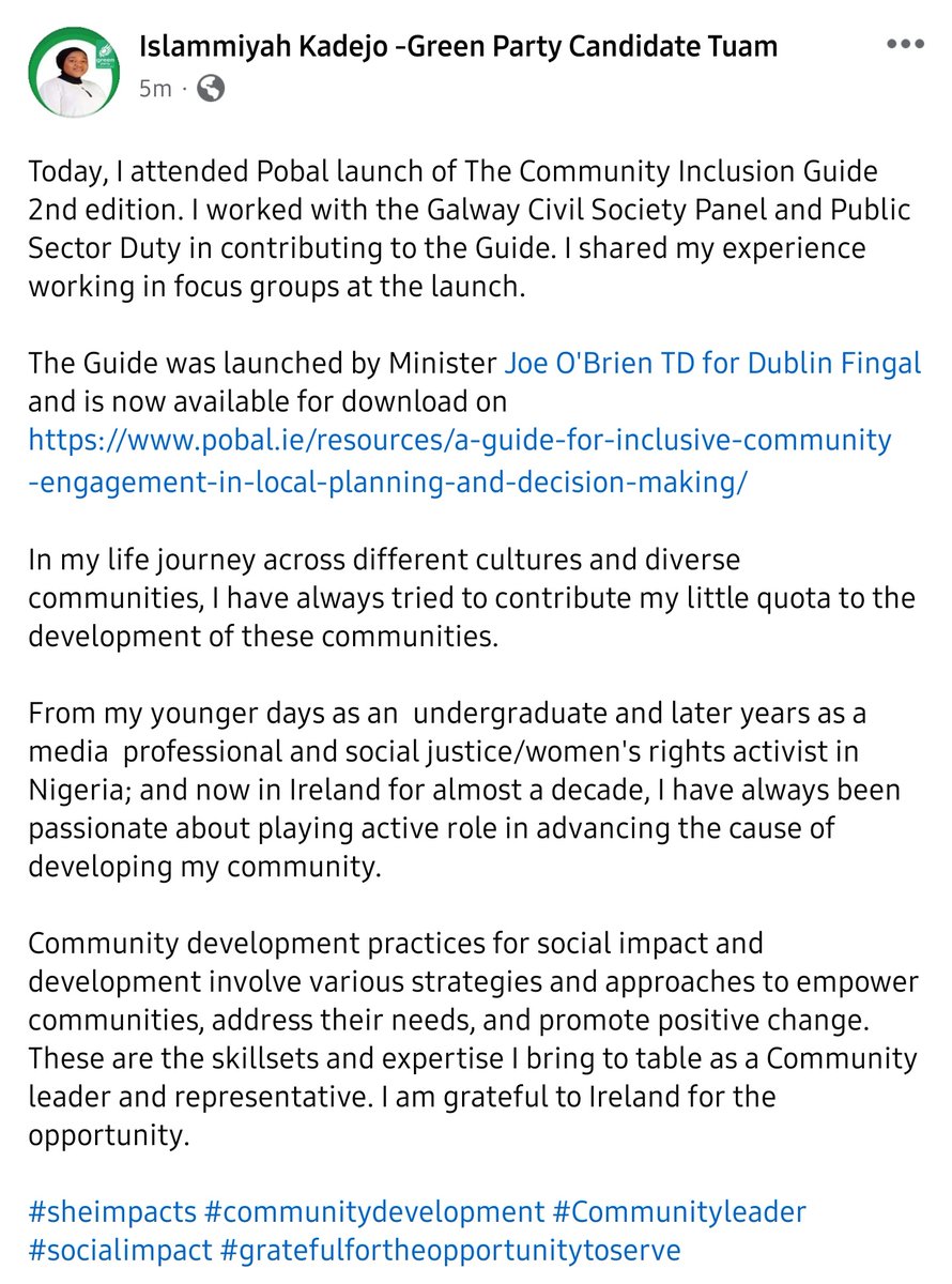 the_islammiyah's tweet photo. Attended @pobal launch of  #CommunityInclusionGuide I worked with  Galway Civil Society Panel&amp;Public Sector Duty in contributing 2 d Guide. Shared my experience working in focus grps.
#sheimpacts #communitydevelopment #Communityleader #socialimpact #gratefulforopportunitytoserve https://t.co/jsCs5Xznd9