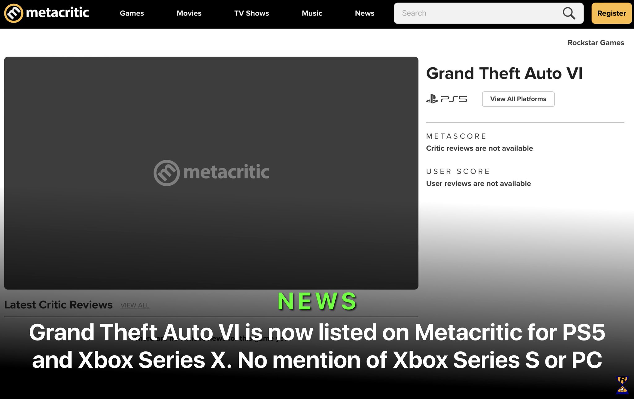 GTA 6 Trailer Countdown ⏳ on X: Fact: GTA is the only series that has 6  different titles on Metacritic's highest rated video games of all time.   / X