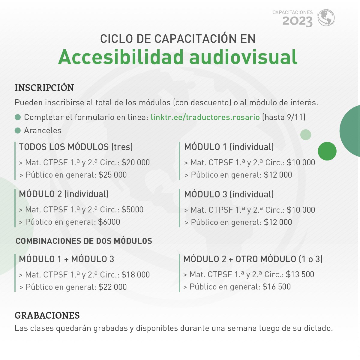 🟢 ¡Ciclo de capacitación en Accesibilidad audiovisual! 🎥🎬 A cargo de la Trad. María Dolores Gómez Aguirre.

✍️ Inscripciones: bit.ly/AccesibilidadA…

¡Los esperamos! 😄
