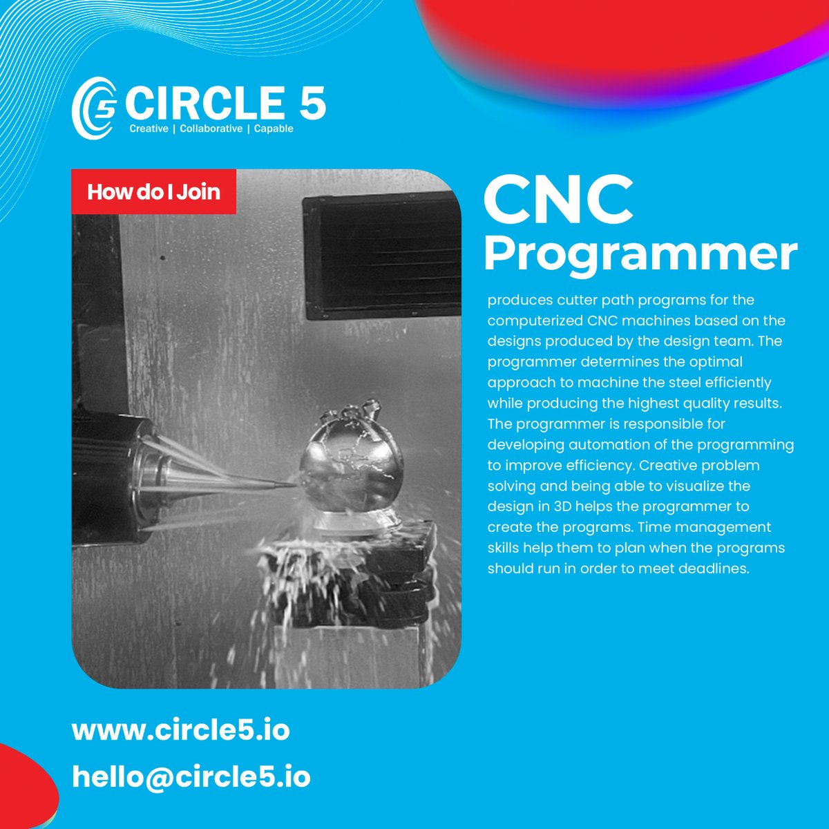 Circle_5_'s tweet photo. 🚀 Join the G Circle 5 team! We're hiring CNC Programmers. Are you a creative problem-solver with 3D visualization skills? Apply now at https://t.co/vdbGIHGYih 🌟 #CNCProgrammer #Innovation #JoinUs https://t.co/RWToquhZZk