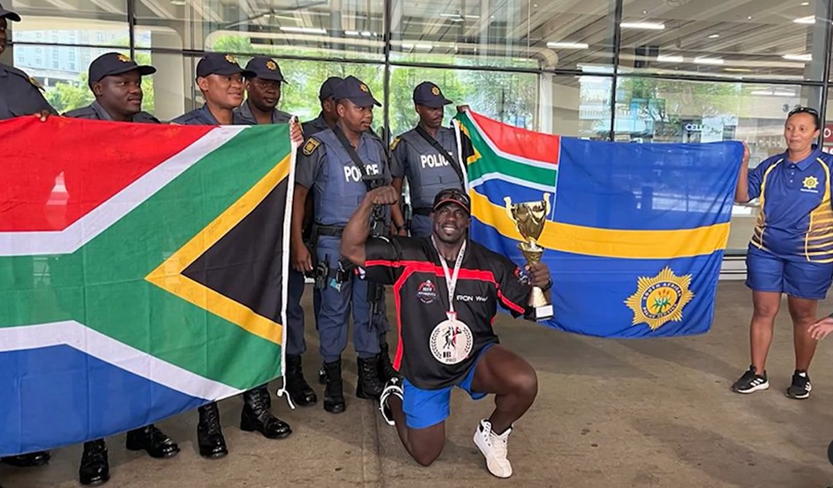 tndaba's tweet image. NDABANEWS: @SAPoliceService member, Sergeant Hansie Mokgoshi who received 🥇first place when he represented South Africa at the #IBFF World Championship in Slovenia.