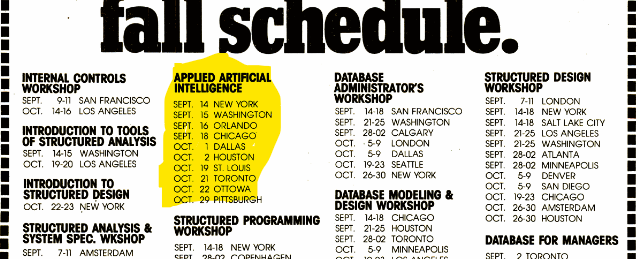 I just found myself on a nostalgic <a href="/IDC/">IDC</a> rabbit hole and ended up in a 1981 ad in <a href="/Computerworld/">Computerworld</a> about applied #AI. Not much has changed since then of course. Except that Ottowa apparently changed the spelling of their name to Ottawa. We all remember that, right?
