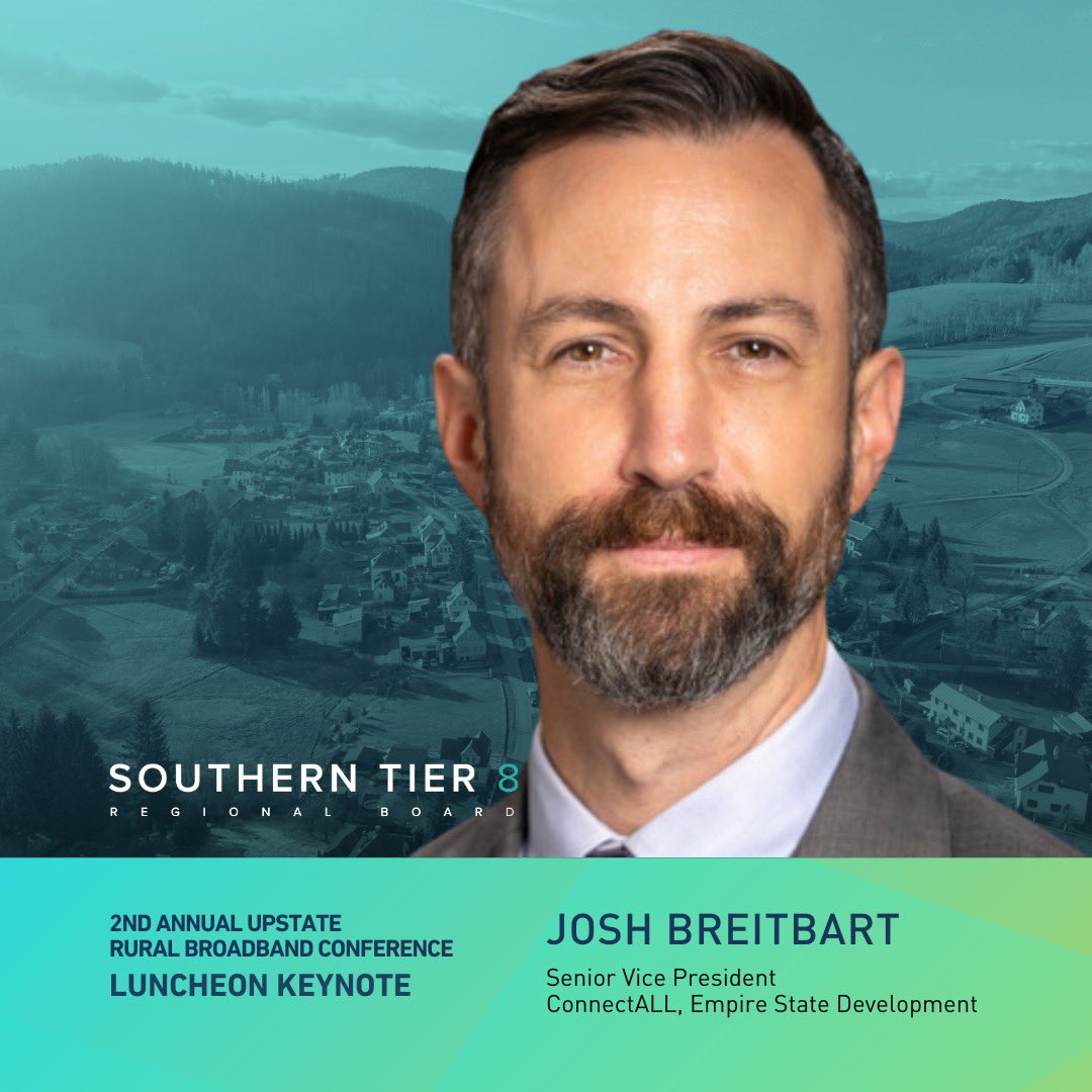 Join us, November 15 and hear from @Josh Breitbart, Sr. VP NY State’s ConnectALL office at @Empire State Development, about the state’s support and funding for broadband in affordable housing, municipal infrastructure, and rural communities advocacy! 

southerntiersummit.com/economic-devel…