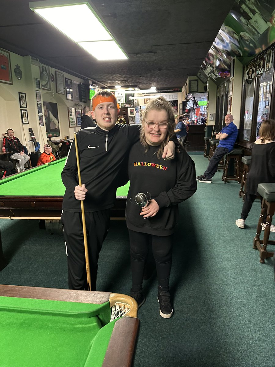 Scottish Snooker Disability Academy @ Minnesota Fats, Halloween came early with our Wed group,thanks to Sandra for the food & sweets for everyone , tonight’s competition was won by Daniel & he takes home the weekly trophy 👏🏆, brilliant night with lots of fun and laughter ❤️