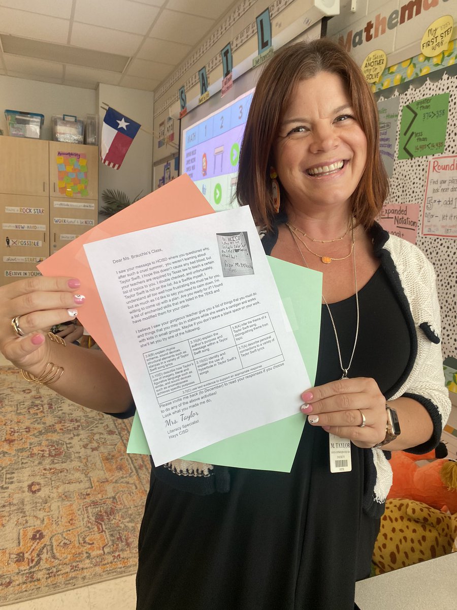 msbrauchle's tweet photo. When you have a class full of Swifties, @HaysLitTaylor comes through aligning our TEKS to student interests 😍🥳🤩 #HayscisdLit https://t.co/nbKuroJiI8