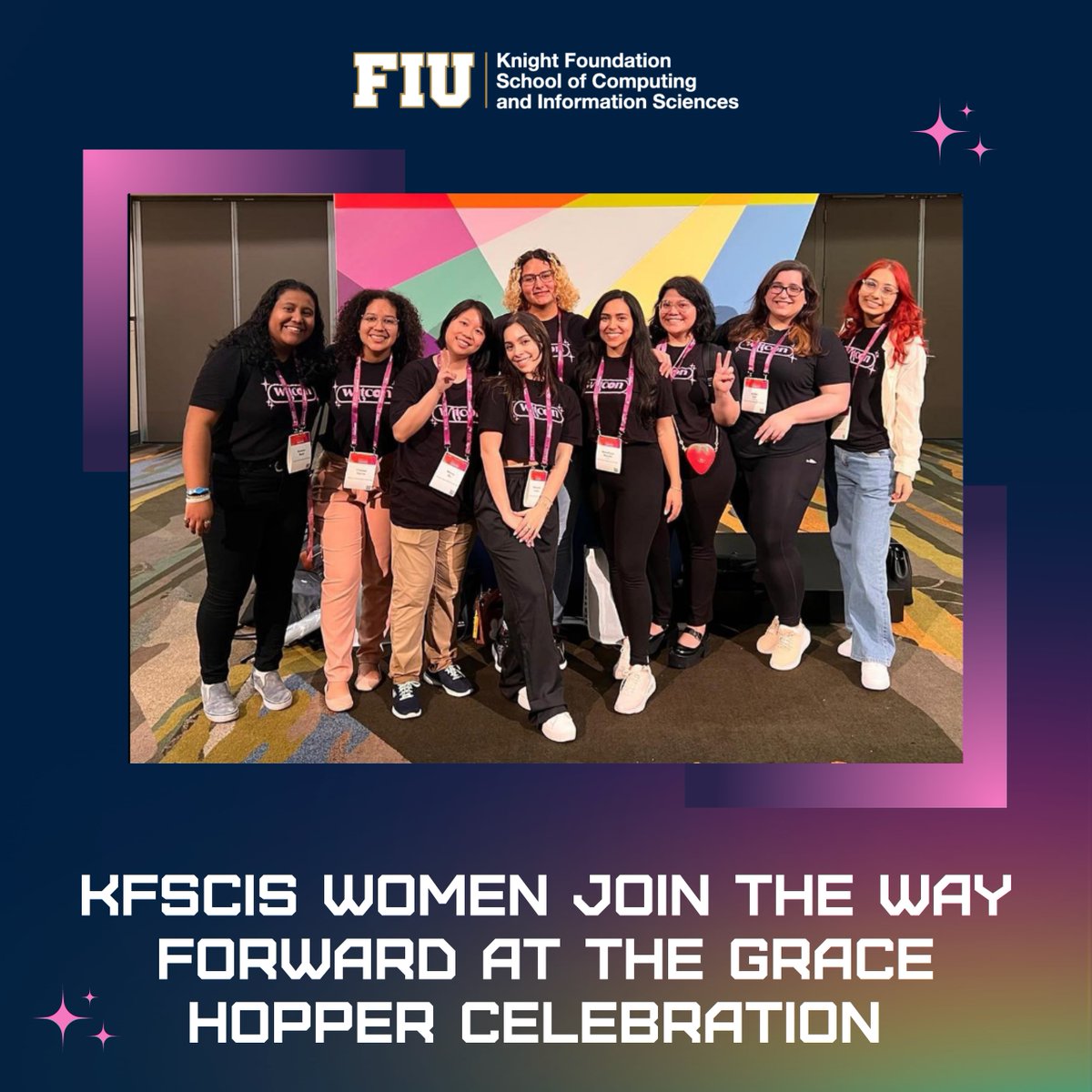 Our KFSCIS women, a strong cohort of 50, joined the Grace Hopper Celebration in Orlando, uniting with over 30,000 attendees under the theme 'The Way Forward.' This event championed inclusivity and equity in tech. #FIU #KFSCIS #FIUCEC #Stem #Technology #GHC2023 #WomenInTech