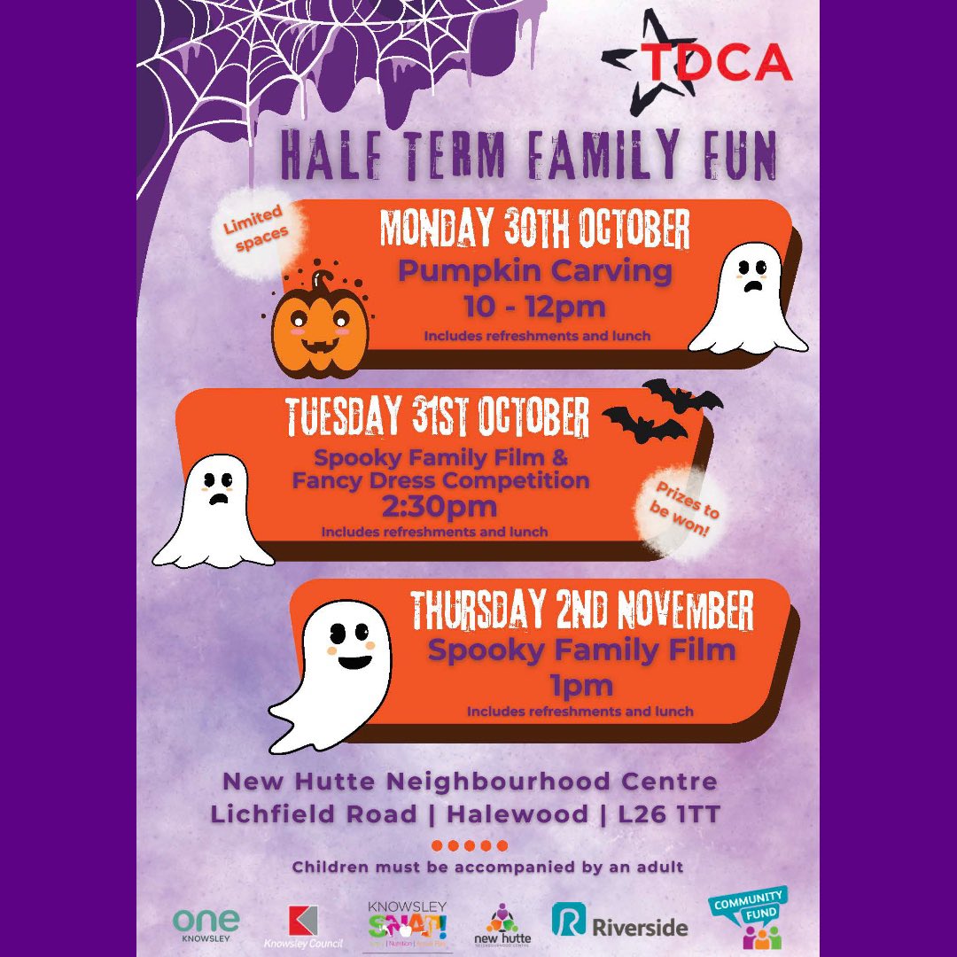 TDCA_2013's tweet photo. 🎃👻 Exciting News! 👻🎃 Get ready for a spooktacular Halloween Half Term! Join us next week for FREE family activities, including pumpkin carving, a fancy dress competition, and movie afternoons. 🎉🧙‍♂️🎬 Don't miss out on the fun! Stay tuned for dates and details. #HalloweenFun🕷️ https://t.co/n1k7mQWKPG