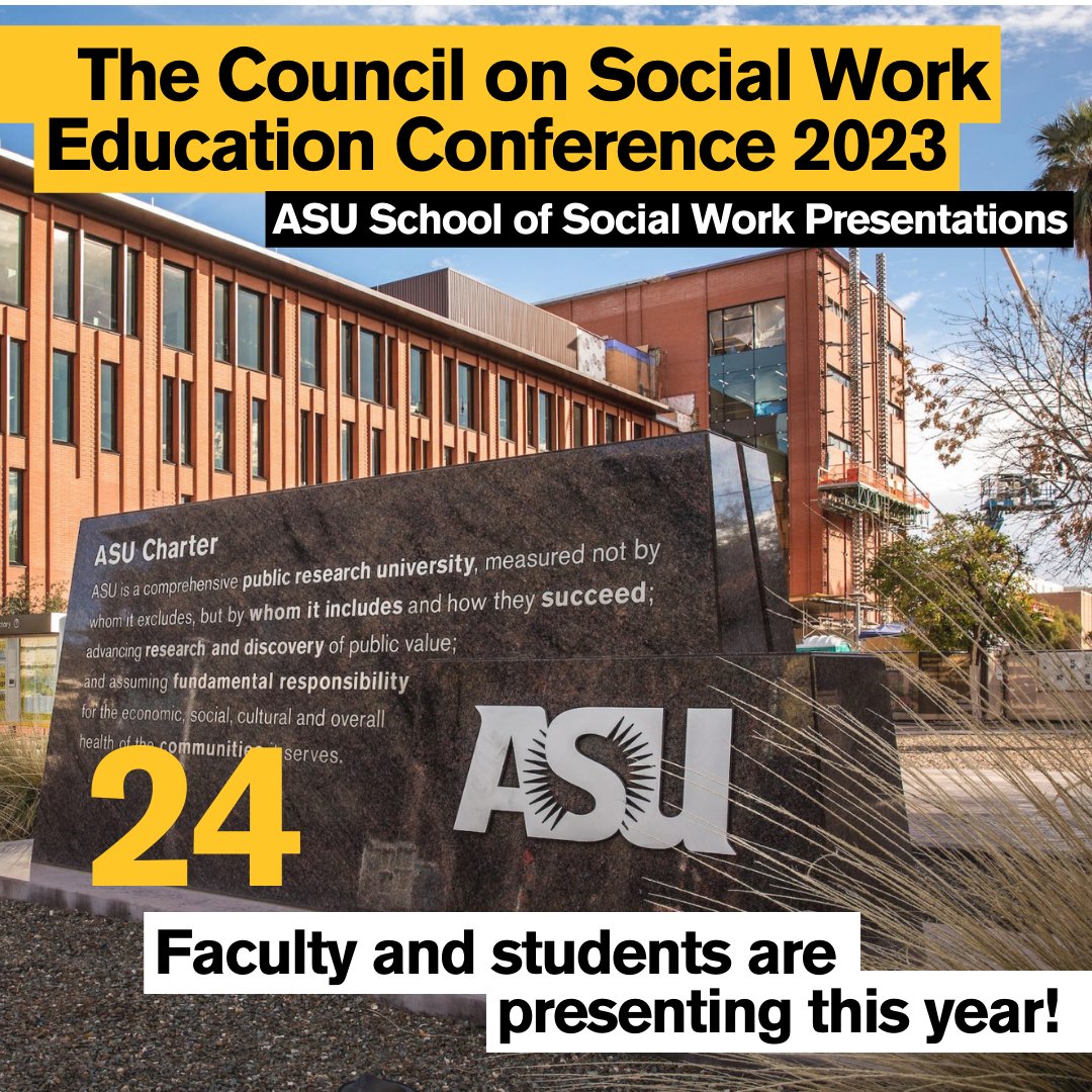ASUSocialWork's tweet image. 24 ASU School of Social Work faculty and students are making a big impact at CSWE 2023! With 17 speakers on Friday, 13 on Saturday, and 4 on Sunday, we&apos;re bringing our A-game. 🌟 #CSWE2023
