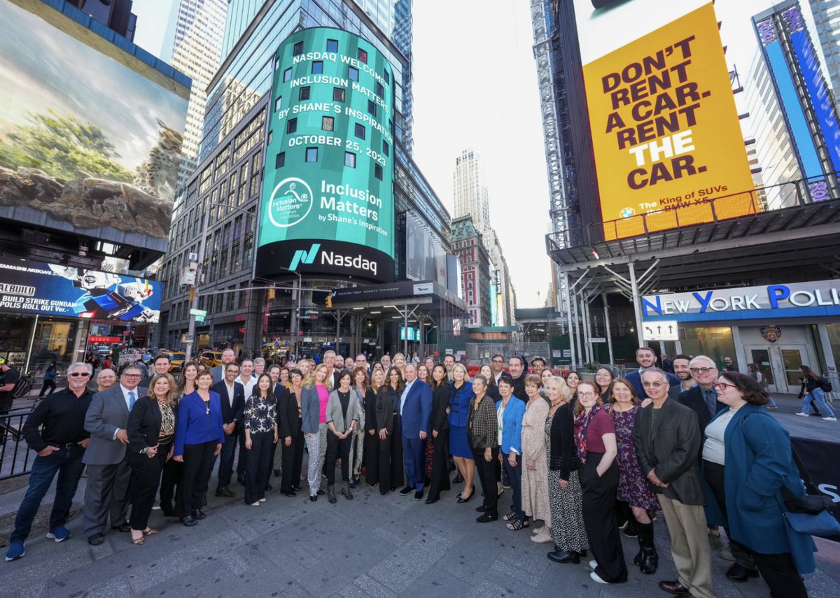 Welcoming <a href="/ShanesPlay/">Inclusion Matters by Shane's Inspiration</a> to the <a href="/NasdaqExchange/">Nasdaq Exchange</a> Closing Bell to celebrate 2️⃣5️⃣ years of inclusion. ✨

Inclusion Matters by Shane’s Inspiration is an international non-profit dedicated to creating inclusive playgrounds and education programs that unite children of all abilities.