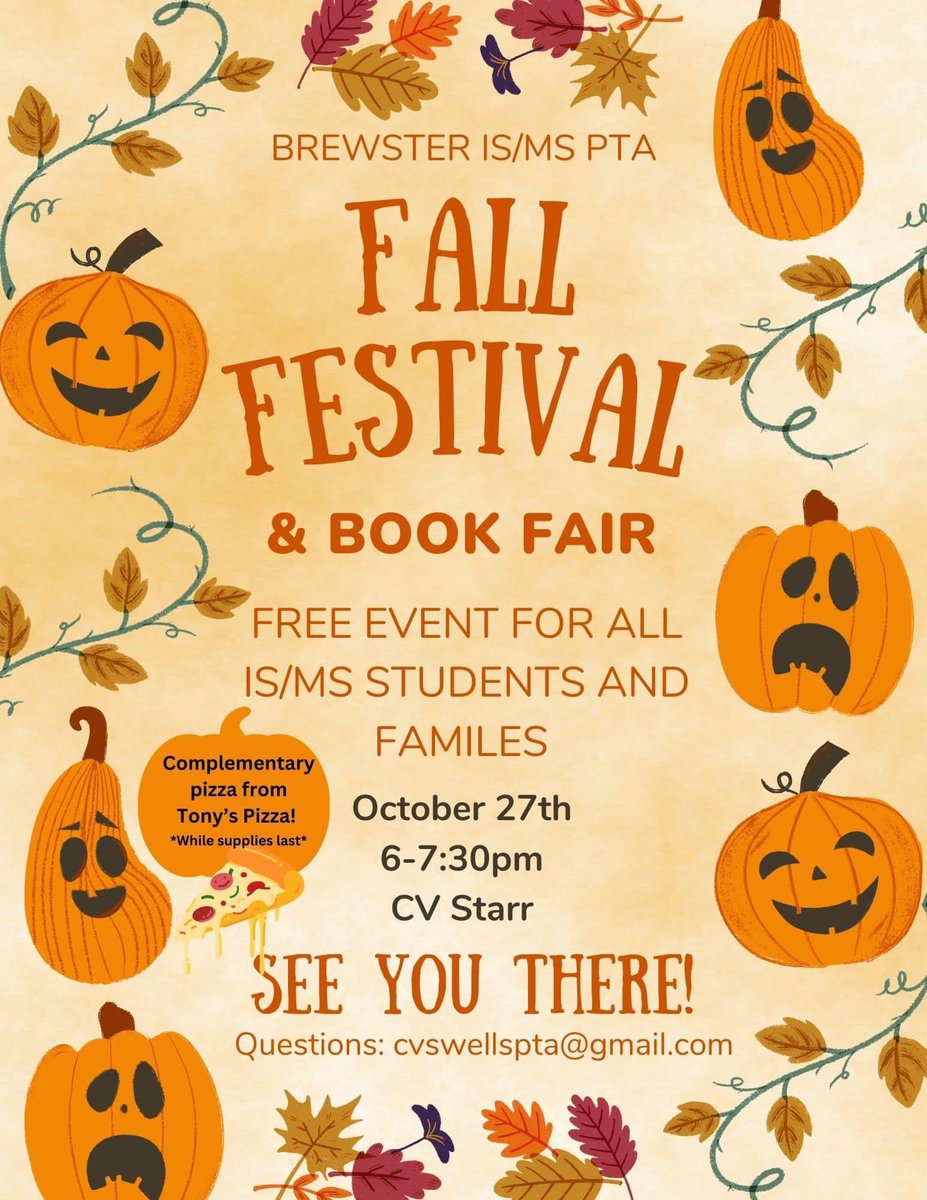 Come to the Fall Festival and shop at the Book Fair!! Another fun event by our wonderful PTA!  <a href="/Brewsterisms/">Brewster ISMS PTA</a> <a href="/brewsterschools/">Brewster Central School District</a>