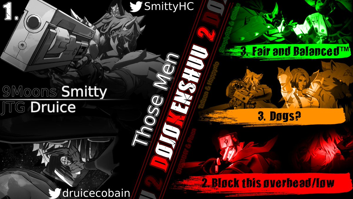 Congrats to the top 4 of Dojokenshuu #2 for GGST! Huge thank you to <a href="/jabledean2/">Jabledean</a>, Mio, &amp; <a href="/Bluest_Things/">BluestThings 💙</a> for comms &amp; TO'ing!

1. @SmittyHC &amp; <a href="/druicecobain/">SNS | druice</a> - Those Men
2. <a href="/FlaenFGC/">TF | FlaeN</a> &amp; <a href="/BYEJIMMY/">BYEJIMMY</a> - Block this overhead/low
3. @TalisenGG &amp; HappyRio - Dogs?
4. <a href="/SimplyRift/">OEG | BUNK | SimplyRift @ CEO2026</a> &amp; Gillete