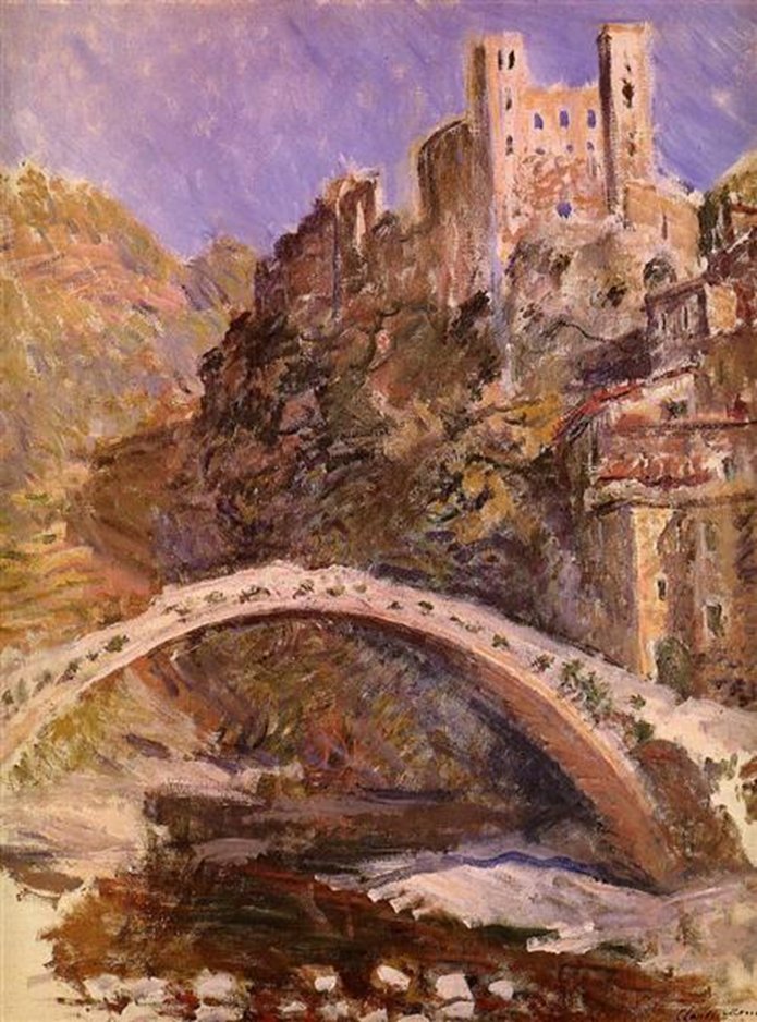 Claude Monet, The Castle of Dolceacqua (1884)

'Leftward, far away, the ancient aqueduct loops crumbling, dry yellow, out along the Cap, the house and villas there baked to warm rusts, gentle corrosions all through Earth's colors, pale raw to deeply burnished.'

-Thomas Pynchon,