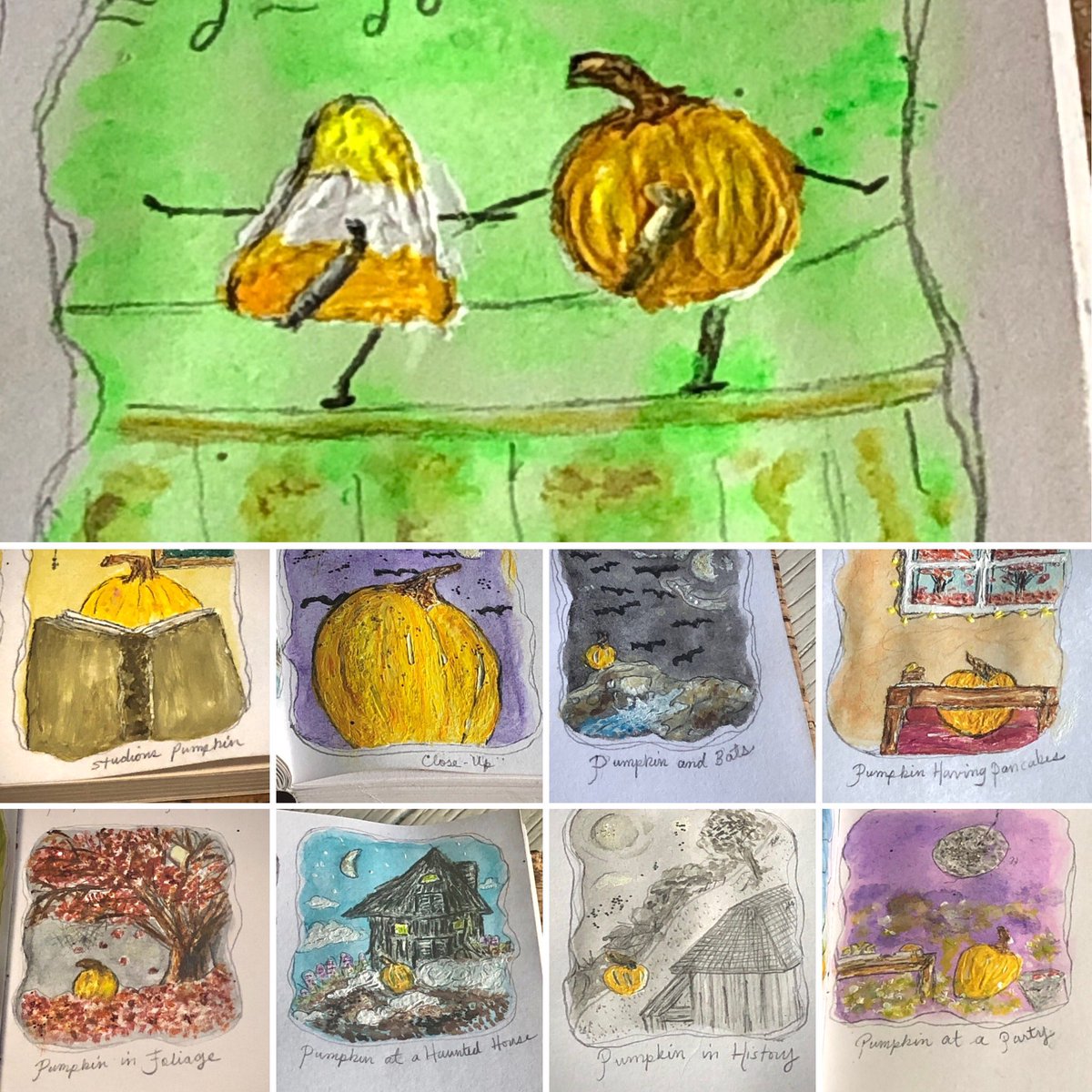 TarotStuff's tweet photo. โจA collage of a pumpkin doing thingsโฆโค๏ธ๐โจ
#withlovefromtwonygirls โค๏ธ๐พ #Pumpkins #PumpkinSeason #Collage #PumpkinCollage #Autumn #AutumnThings #Watercolor #Pencil #Glitter #Art #MiniatureArt #MiniaturePaintings #NY https://t.co/bwNs25MveT