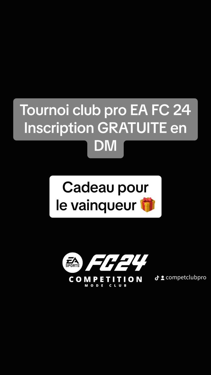 Dépêchez vous de vous inscrire au tournoi club pro Ea fc 24 !

Inscription gratuite, début vendredi 21h.