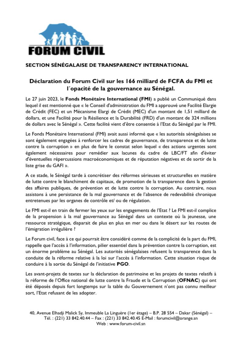vieuxaidara's tweet image. Merci à @ForumCivil1, espérons que les médias sénégalais qui ont fait leurs choux gras des mensonges et manipulations du régime de @Macky_Sall sur l’État de nos finances publiques, relaieront votre interpellation de @FMIactualites #Complaisance #Complicite #EdwardGemayel