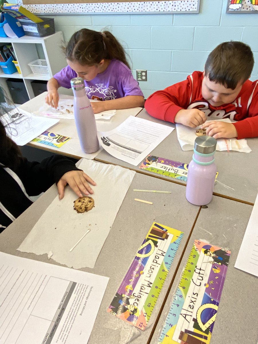 TerriWhiteGr6's tweet image. Cookie Mining! #gr4science #fossils #rocksmineralserosion  @StTeresasSchoo1