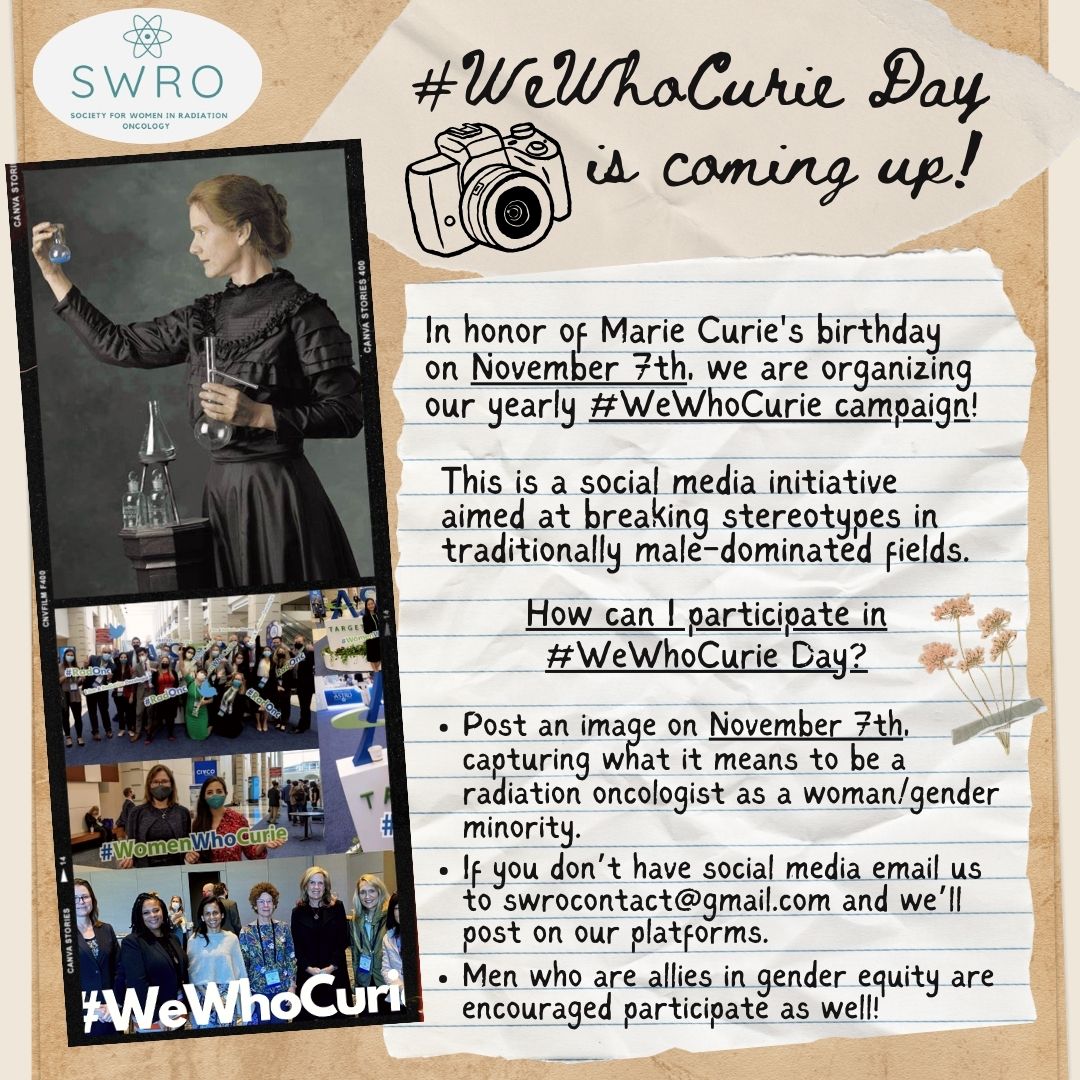 #WeWhoCurie2023 Day is coming up! Join us in another year celebrating women & gender minorities in our field & post your pictures on social using the hashtag! Help us spread the word in your departments and institutions for this upcoming Tuesday, November, 9th! #RadOnc #MedPhys