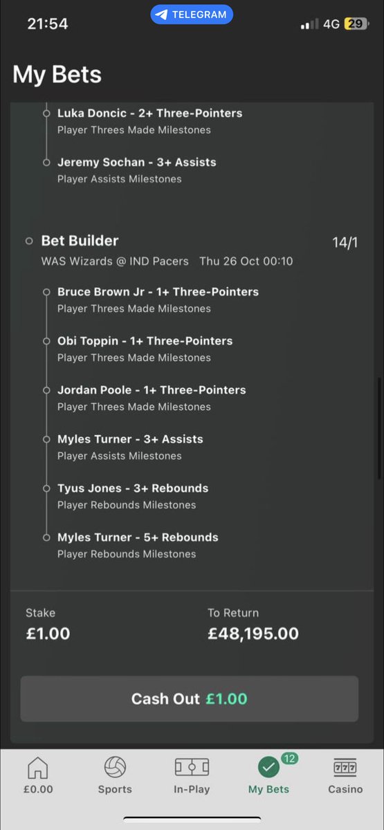 KOLongShotBets's tweet photo. 50000/1 Super longshot 🏀🏀 worth a quid, posting more soon https://t.co/764VGRdC88