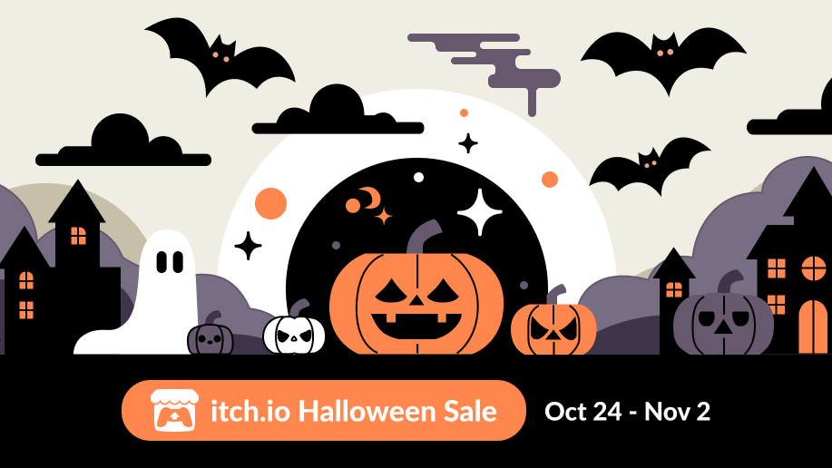itchio's tweet photo. 🎃 A chill runs down your spine, a black cat yowls, there's something in the air. That something... is deals on your favorite games, tabletop RPGs, game assets, and more. The https://t.co/VrknuM1kuO Halloween Sale is here! Over 7,000 projects on sale. 

https://t.co/Q5Y1YgRmyd https://t.co/4Ey8fnPKgi