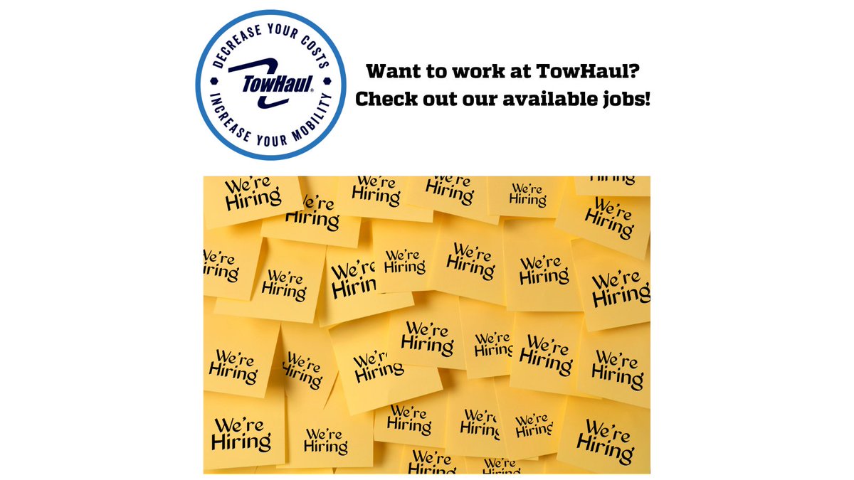 Interested in joining the team here at #TowHaul? Follow this link to check out available positions and to apply. 

bit.ly/3VyBtCV

#Jobs
#Hiring
#WeTowWeHaul
#ManufacturingJobs