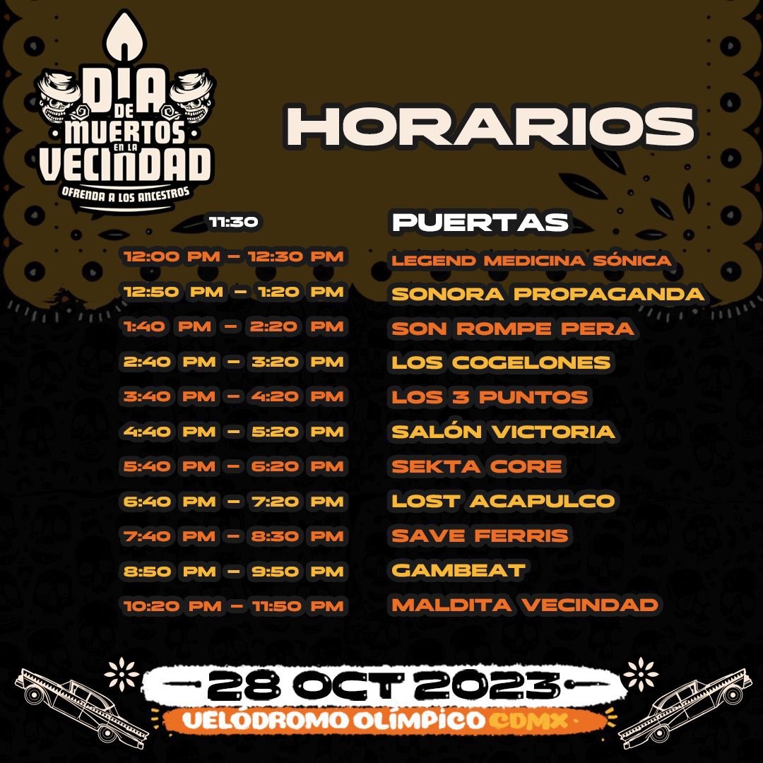 uneventomas's tweet photo. Recordemos que este 28 de Octubre en el @Velodromo1968 se presenta la @MalditaVecindad con otro grupos como #gambeat #lostacapulco #sektacore entre otros, no te lo pierdas.

#malditavecindad #velodromo1968 #diademuertosenlavecindad #Concierto #ska #uneventomas #cdmx https://t.co/Toj1QCtEE6