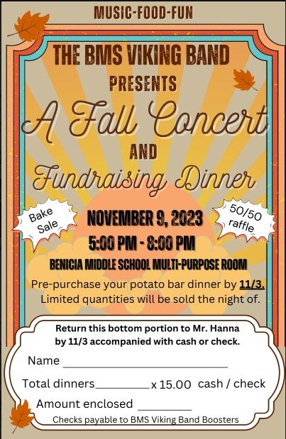 BMS Band presents a Fall Concert and Fundraising Dinner on November 9 from 5-8!