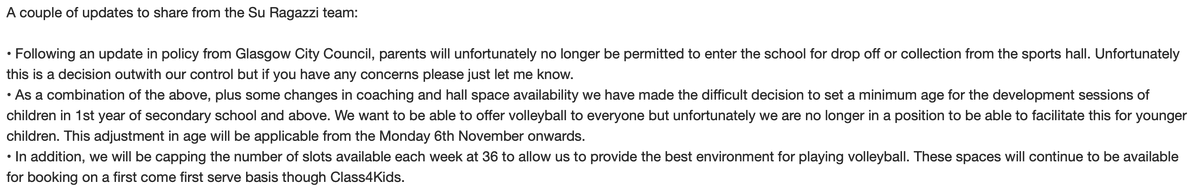 📢UPDATE📢
for Monday night Development sessions. Now restricted to ages 11yr + and 36 players per class. This is due to restrictions in the venue and allows us to provide the best session possible with space and resource available 🏐