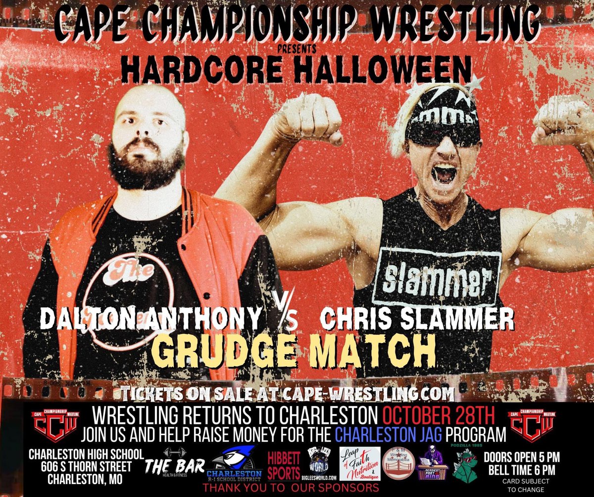 Great episode of the preview of @CCWrestling573 “Hardcore Halloween” with @BigLeesWorld, @ThePotatoKid85 and @primevoicecaleb on Spotify!!! If I can find a “Suburban Commando” costume, Slammer will wear it!!! Oh, and Slammer will run wild on Dalton this Saturday night!!!