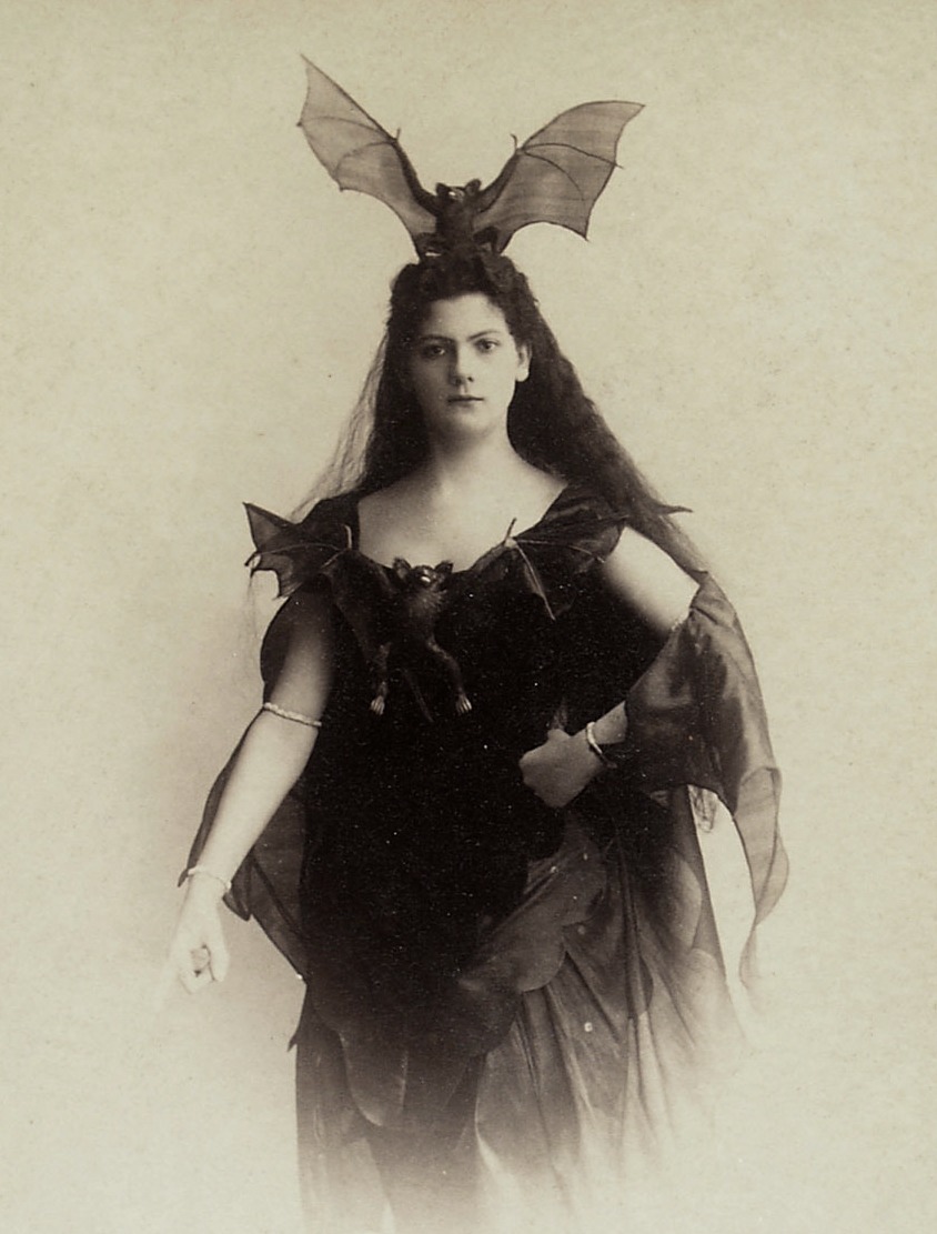 Portrait of Austrian actress Marie Schleinzer in a bat costume. Photographed in 1900.